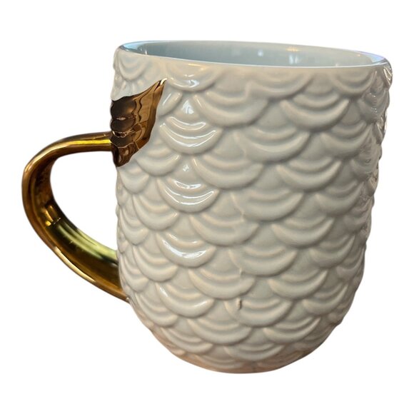 Mermaid Tail Handle Ceramic Mug – Light Blue Scales with Gold Fin – 4 x 3.25" – - Picture 4 of 5